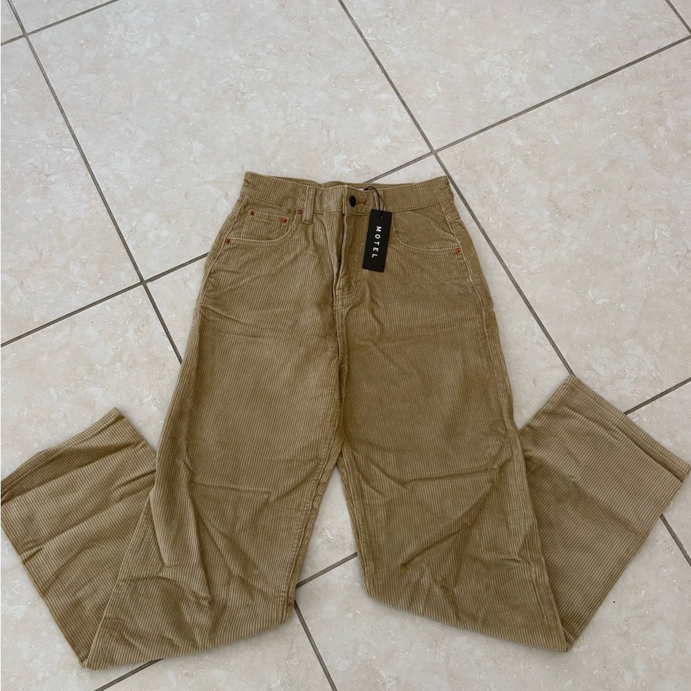 Motel Rocks Beige Corduroy High-Waist Pants